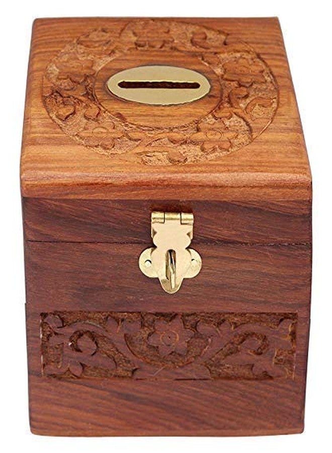 Giftoshopee Wooden Handmade Square Coin Bank with Lock (4x4x4-inches, Brown) - Image 3